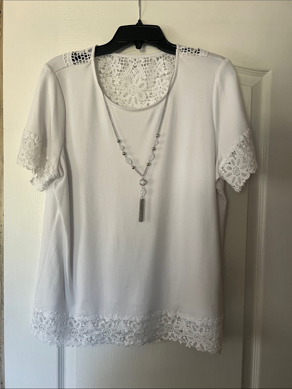 Alfred Dunner White Short Sleeve Top with Lace Trim